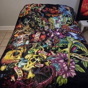 Ed Hardy Designs Wall Tapestry Hanging Flag Large Skull Koi Rose Tattoo Rare